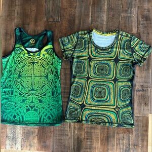 INKnBURN Vintage technical geometric Green Print Tank & Tee Set